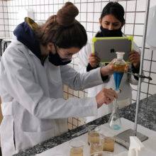 Aula híbrida: estudantes desenvolvem atividade prática no laboratório de química